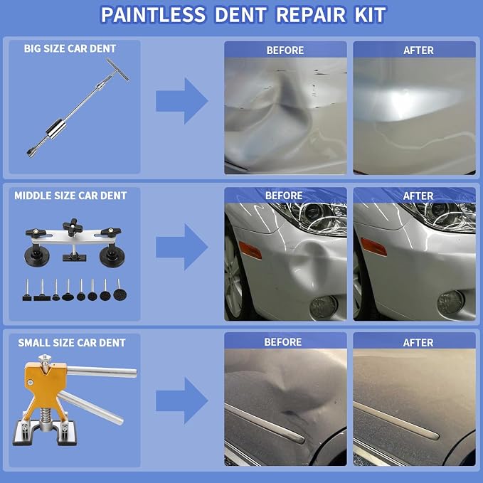97PCS Auto Body Dent Repair Tool Kit, Paint-Friendly Dent Repair Kit with Golden Lifter, Slide Hammer T-bar Dent Puller, Bridge Puller, Suction Cup and Glue Gun for Car Dent Remove Tools Kit