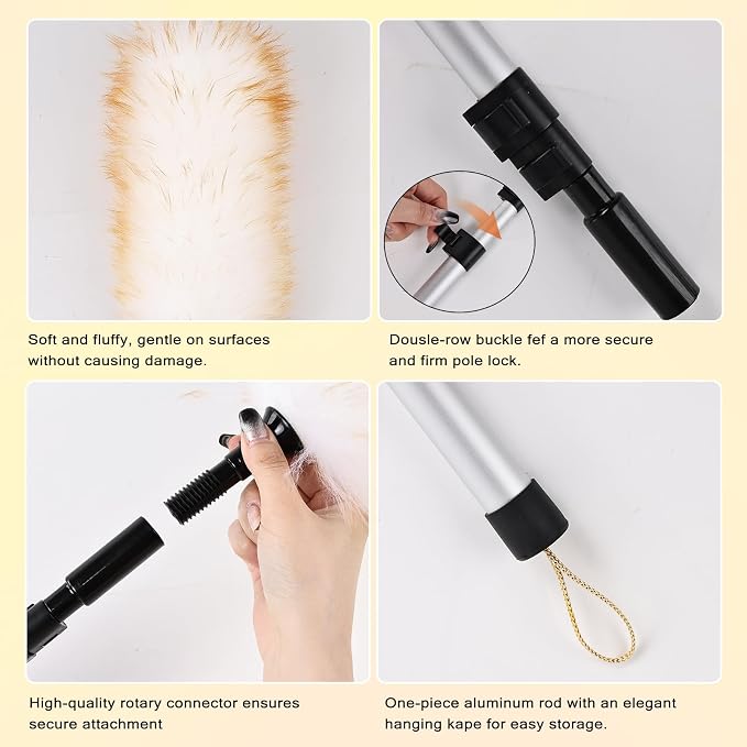 Lambswool Duster Extendable 31-55 Inch, Natural Electrostatic Feather Duster for Cleaning with Aluminum Extension Pole Reusable for High Ceilings, Fans, Blinds, Furniture, Interior & Roof Dusting