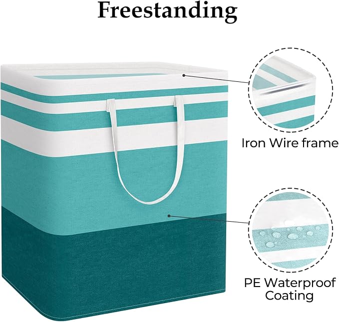 StorageRight Laundry Basket Hamper, 100L Collapsible Clothes Storage, Green | Freestanding Clothes Hampers, Foldable design, with Easy Carry Handles, For Laundry, Bedroom, Dorm, Clothing, Towels, Toys