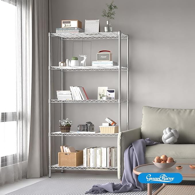 Guan River 5-Shelf Adjustable Metal Wire Shelving,Chrome,36"L x 14"W x 72"H | Height Adjustable,Sturdy and Durable,Storage Sehlf Display Rack for Office,Kitchen,Bedroom,Bathroom,Garage