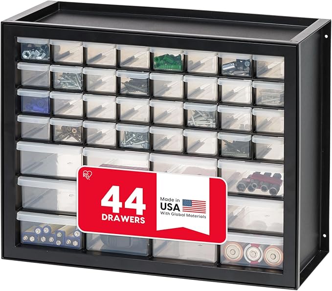 IRIS USA 44-Drawer Small Parts Storage Cabinet, Crafts, Made in USA, Black | Wall-mountable, Stackable, Building Bricks, Screws, Nuts & Bolts, Hardware, Garage Tool Storage