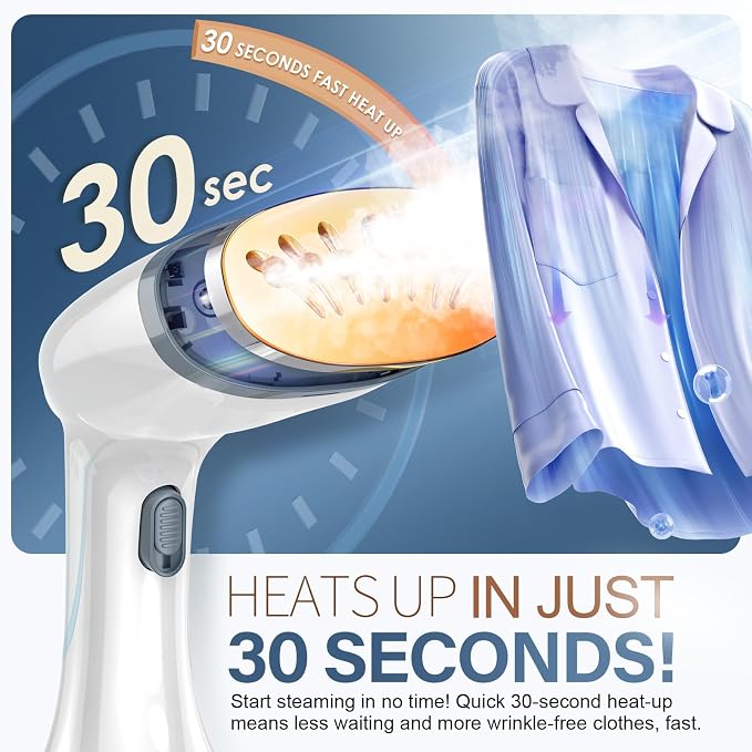 Steamer for Clothes, 1800W Fast Heat-up Clothes Steamer Handheld Garment Steamer with 3 Steam Settings, 380ml Water Tank, 9.8' Cord, Portable Clothing Steamer for Wrinkle Removal Safe on All Fabrics