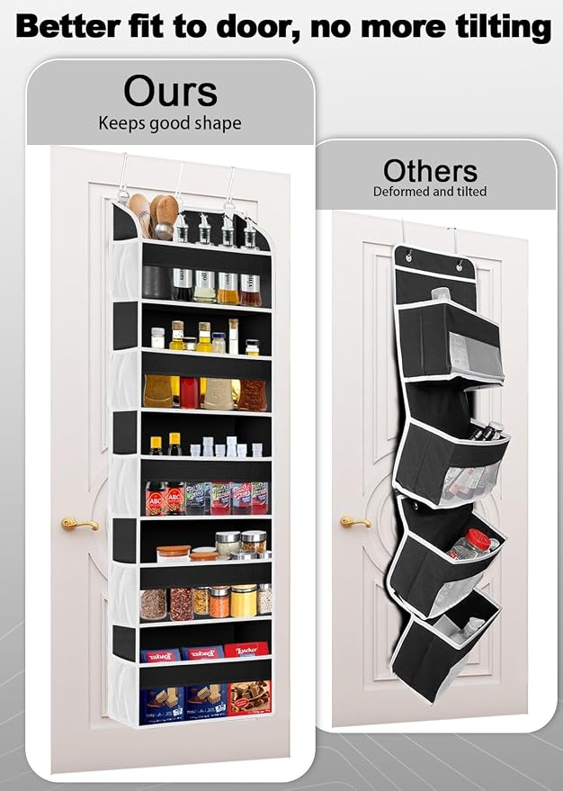 TAHAVICE 2 Pack Over the Door Storage Organizer, 5 Large & 10 Mesh Pockets | Hanging Storage Organizer with 40lb Capacity and Door Storage Space Saving for Bedroom,Bathroom,Nursery,Babyroom(Black)