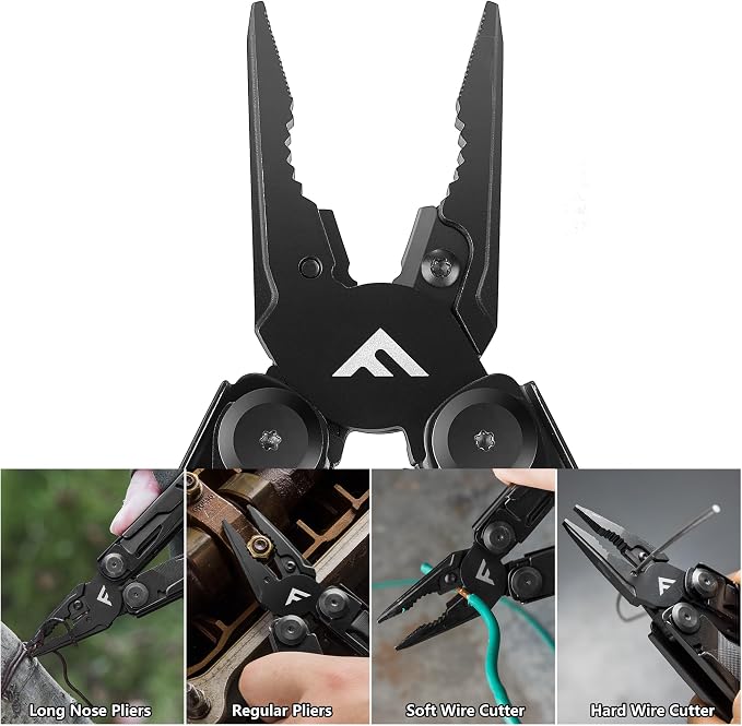 FLISSA 15-in-1 Multitool Pliers with Sheath Safety Lock EDC | Stainless Steel with Self-Locking System, Knife, Saw and Screwdrivers. Belt Clip Nylon Carry Case for Outdoor Survival.