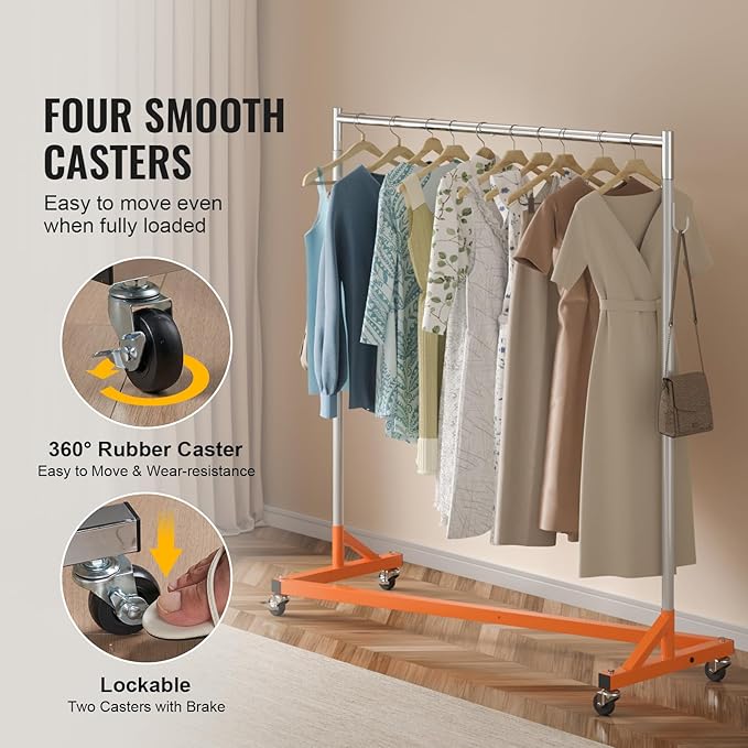 VEVOR Z Rack, Industrial Grade Z Base Garment Rack, Rolling Sturdy Steel Z Base Clothing Rack with Lockable Casters, for Home Clothing Store Display Orange (3 Sets) | for Home Clothing Store Display, 3 Packs, Space-Saving Storage, Quick Assembly, with ...