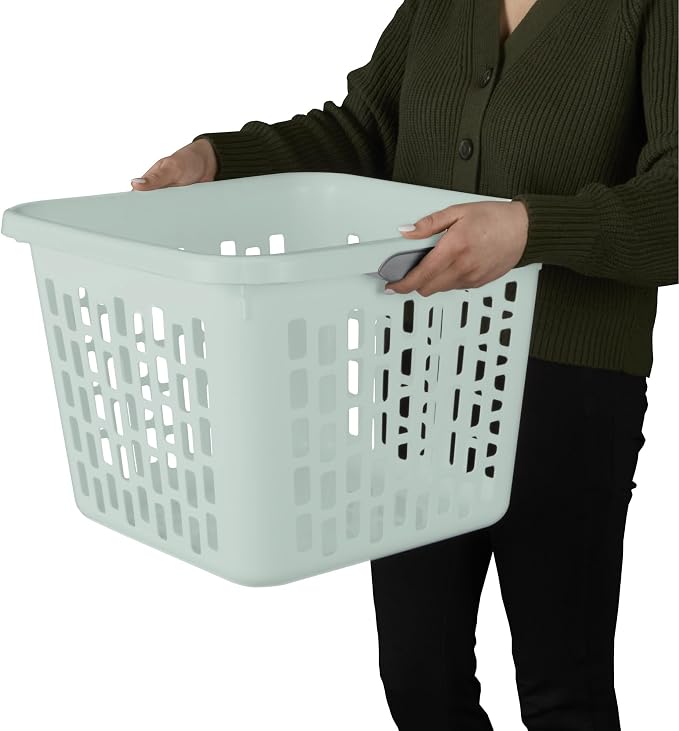 Sterilite Laundry Basket, Plastic Clothes Hamper, 24 Pack | 1.5 Bushel Capacity, Mint, Large Square Bin with Comfort Grip Handles and Reinforced Rim