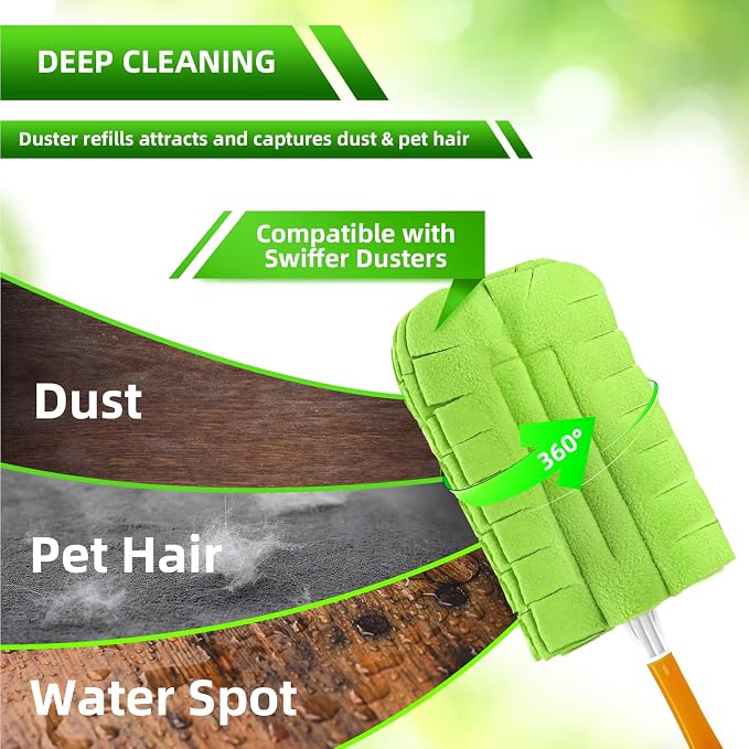 Fleece Reusable Duster Refill Compitable with Swiffer Hand Duster | 6 Pack Washable Heavy Duty Duster Pads, 360 Cleaning Pads for Fan, Window, Furniture, Floor (Handle is Not Included)
