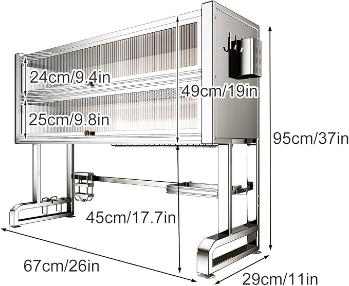 2 Layer Over The Sink Dish Rack with Cabinet Doors, 304 Stainless Steel Dish Drying Rack Over The Sink, Dustproof and Rustproof, Can Store Bowls, Plates, and Knives(67cm/26in)