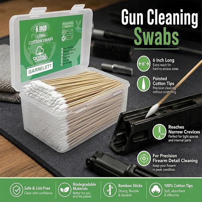 6 Inch Long Cotton Swabs, Pointed or Round Tips for Cleaning | Pointed, Round, and Mixed-Tip Cotton Swab Options with 6 Inch Wooden Handles for Firearm, Electronics, Craft, and Tasks