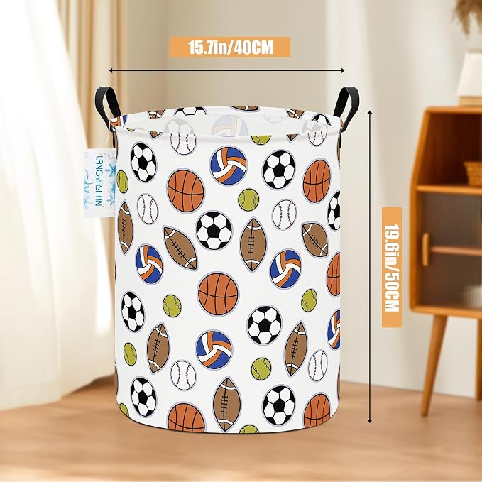 Round Laundry Basket Collapsible Storage Hamper Organizer Colorful Balls | Waterproof Canvas Foldable Baskets with sturdy Handles Multi-scene Organizer for Home Play Bedroom Gift Bin