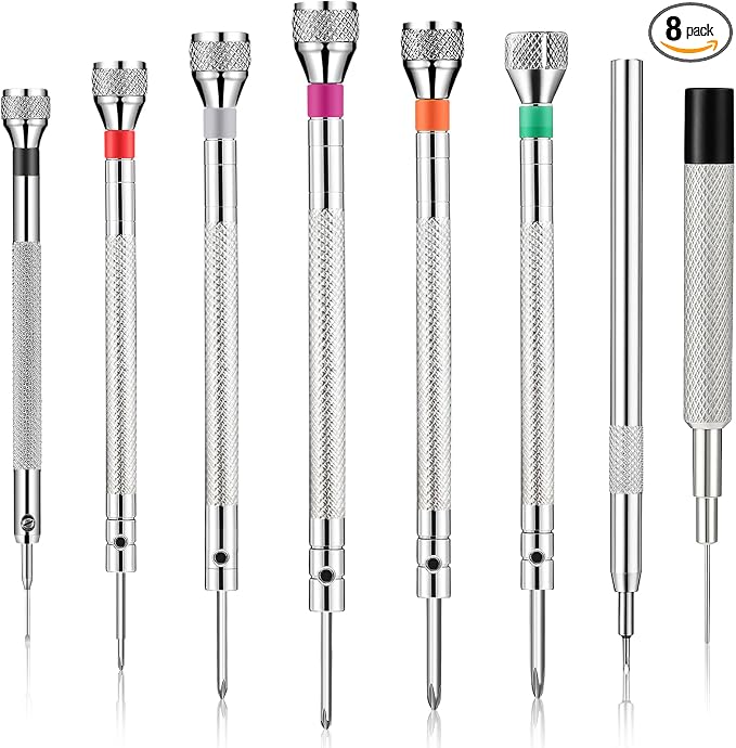 Chumia 8 Pieces Precision Watch Screwdriver Set, 1.0-2.0 mm Micro Jewelers Repair Screwdriver Set for Eyeglasses Jewelry Work, Electronics Repair(Flathead, Phillips, Watch Regulator, Remover Setter)
