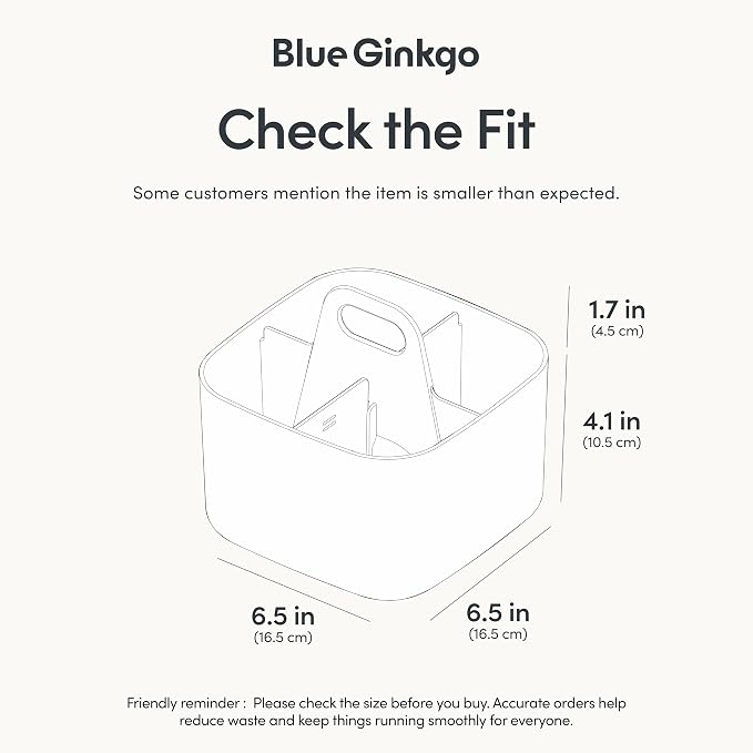 BLUE GINKGO Small Stackable Organizer Caddy – Korean-Made Portable Tote for Bathroom, Office, Crafts, or School Supplies (Square, White)