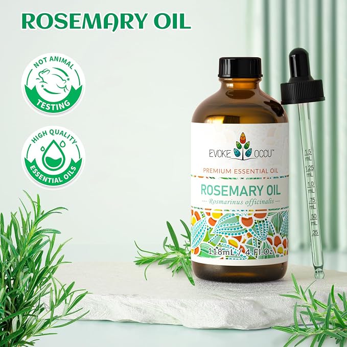 EVOKE OCCU Rosemary Essential Oil for Hair Care, Diffuser & DIY | Used for Massage and Aromatherapy, Add a Few Drops to Create a Refreshing Herbal Atmosphere —118ml / 4 fl oz