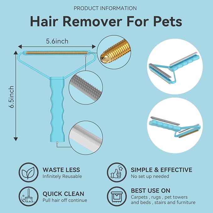 Pet Hair Remover 3-Pack,Dog Cat Fur Tool,Portable Carpet Scraper | Multi Purpose Pet Hair Removal Brush, Fits Carpets Clothes Car Mats Couch Pet Bed Furniture, Removes Fur Lint & Fuzz