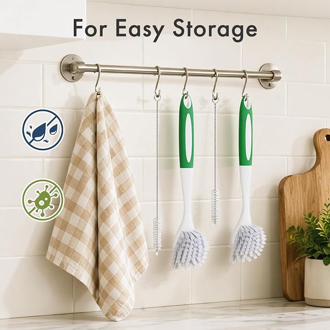 Amazer 4 Pack Dish Brush with Handle, 2 Kitchen Scrub Brushes for Cleaning, 2 Straw Cleaner Brushes for Water Bottle, Dish Scrubber with Stiff Bristles for Sink