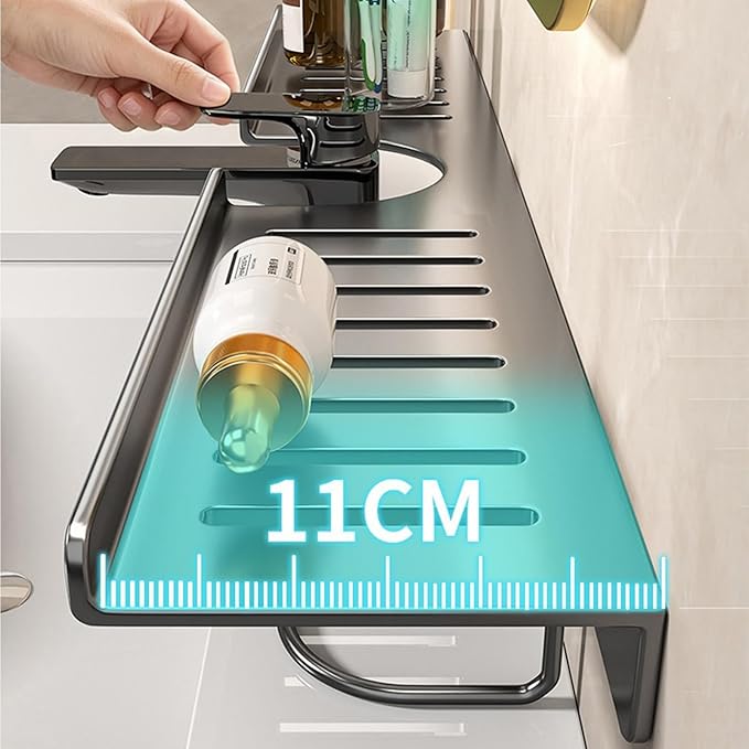 19.7 Inch Over Sink Faucet Storage Rack, No-Drill Countertop Storage Rack for Toiletries & Skincare, Over Sink Shelf, Compact Countertop Stand, for Kitchen, Bathroom, Shower, Easy Drainage (Gray* 2)