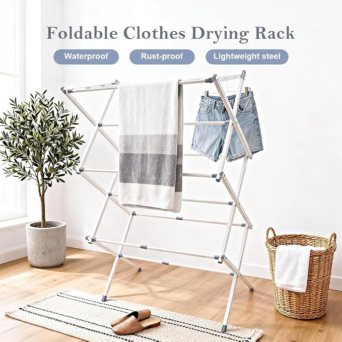Foldable Clothes Drying Rack 41"x29"x14" - White | Portable Extendable Laundry Drying Rack for Indoor Air Drying Clothing with 4 Hangers