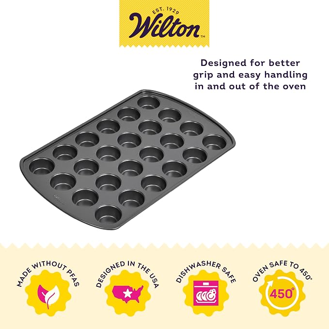 Wilton Gold Premium Non-Stick Warp-Resistant Bakeware, Made without PFAs, Muffin Pan, 24-cup, 16x10x1 in, Packaging May Vary