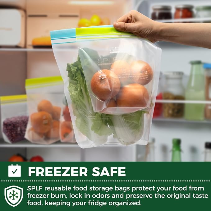 SPLF 12 Pack Reusable 2 Gallon Freezer Bags Dishwasher Safe, Extra Large Reusable Freezer Bags 2 Gallon, Leakproof BPA Free Food Storage Bags for Marinate Meat, Veggies, Homemade Bread, Travel Item