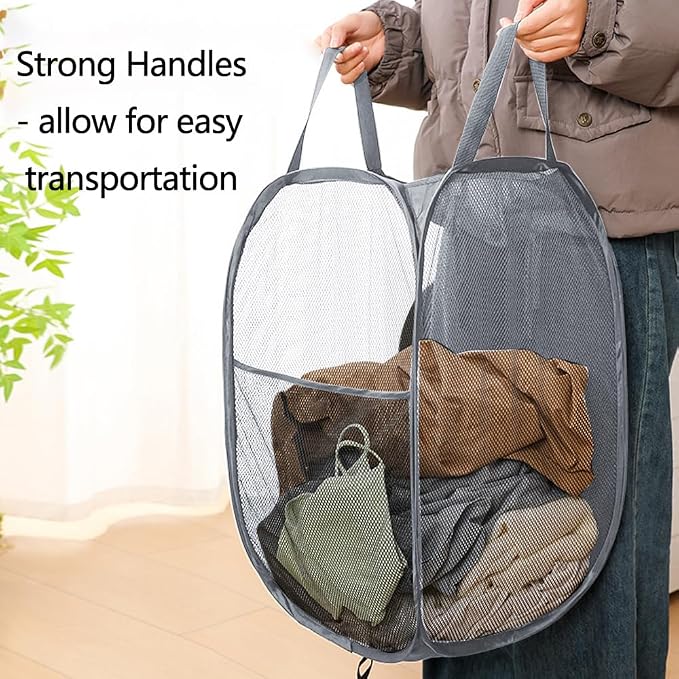 2Pcs Pop Up Laundry Hampers for Cruise. Foldable Mesh Laundry Basket | ollapsible Space Saving Design, Large Side Pocket Storage Basket for Bedroom, Laundry Room, Apartment, Travelling, Dormitory