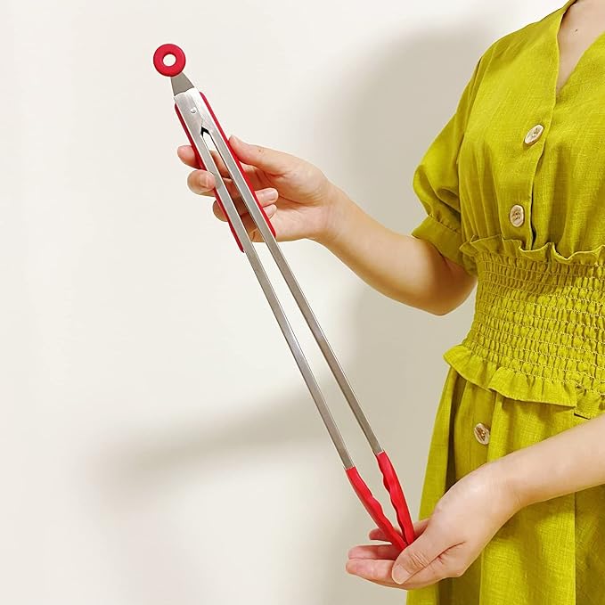 18 inch Extra Long Grill Tongs (1 orange + 1 mint green), with Silicone Tip Head, Stainless Steel Barbecue Tongs with Long Handle, Large Sized Food Tong, Extended Serving Tong