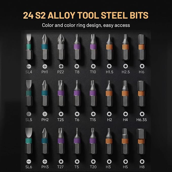 24 in 1 magnetic ratchet screwdriver set, Mini Bit Driver Kit with Reversible T-Handle, 40-Tooth Magnetic Multi-Bit Tool for Tight Spaces, Furniture Assembly, Bike Repair & EDC, with Case