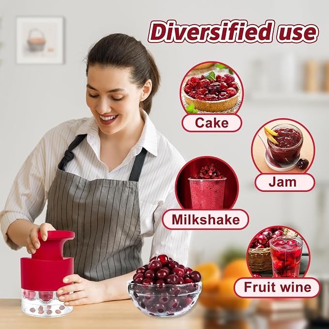 Cherry Pitter Tool Quick Release Multi Cherries Stoner Pitter 7-in-1 | Push Button Cherry Core Pitter Tool with Splatter Protector, Pit Seed Remover for Making Jam Cherry Dishes