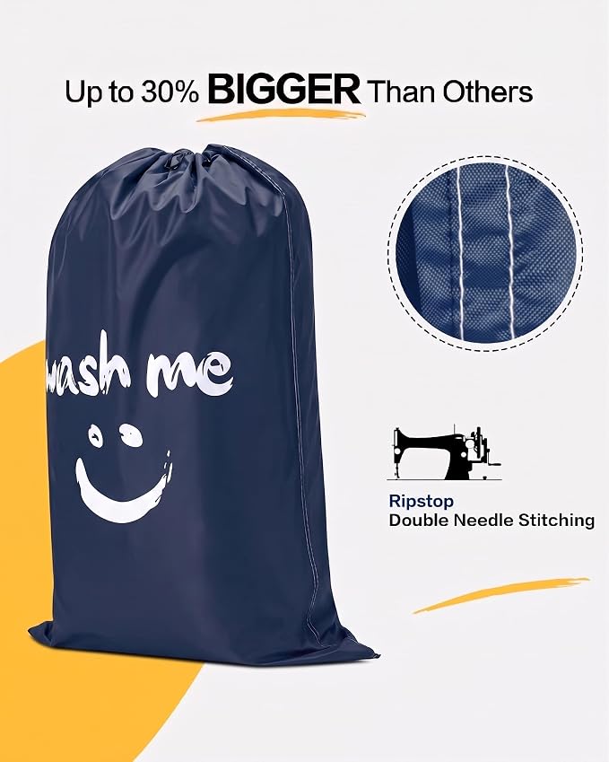 HOMEST 2 Pack XL Laundry Bag 28" x 40", Extra Large Dirty Clothes Organizer | Holds 3-4 Loads, Machine Washable Drawstring Laundry Bag for Dorm, Camp, Laundromat, Family, Travel,Blue & Sky Blue