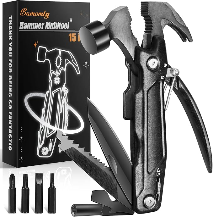 Unique Gifts for Fathers Men Him, Hammer Multitool 15 in 1, Cool Gadgets | Outdoor Camping Accessories Survival Gear, Fathers Day Gift for Husband Dad, Gifts from Daughter Son Wife for Grandpa Adults
