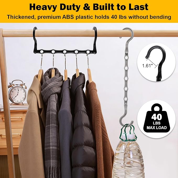 Closet Organizers and Storage, 8 Pack Stronger Space Saving Hangers for 40 Clothes, College Dorm Room Essentials for Guys Girls, Clothes Hanger with 5 Holes, Closet Storage, Magic Home Organization | College Dorm Room Essentials for Guys Girls, Clothes...