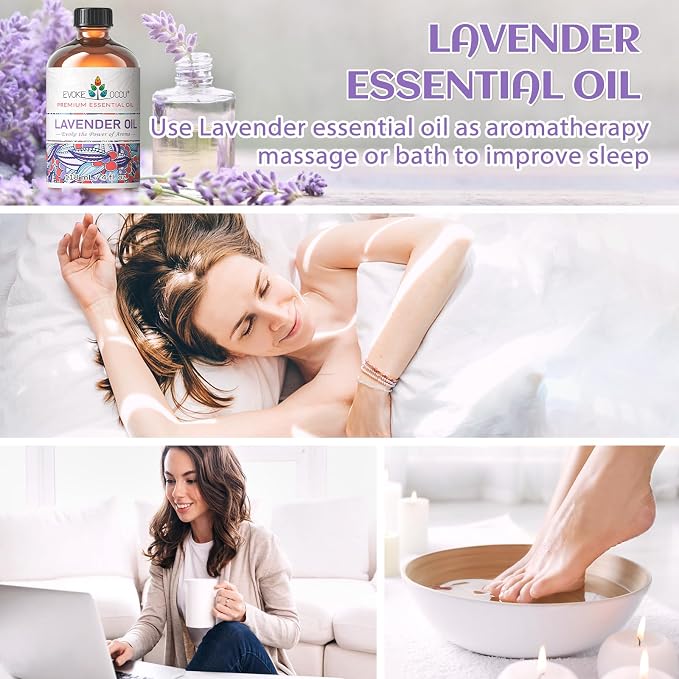 EVOKE OCCU Lavender Essential Oil, for Diffuser & Sleep, Aromatherapy | Calming Scent for Pillow Use, Bath Relaxation, Fabric Care & DIY Spray - 118mL/ 4 fl oz