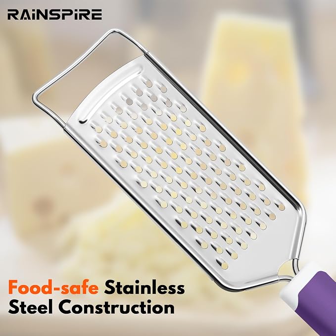 Rainspire Professional Cheese Graters for Kitchen Stainless Steel Handheld, Metal Lemon Zester Grater With Handle For Cheese, Chocolate, Spices, Kitchen Gadgets And Tools, Soft Grip Handle, Purple