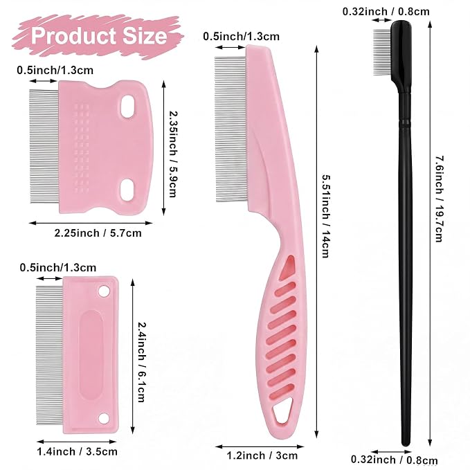 Fullhawl 5 Pieces Dog Eye Combs Tear Stain Remover Combs Pet Grooming Comb for Small Dogs Gently Removing Eye Mucus and Crust (Light Pink, Black)