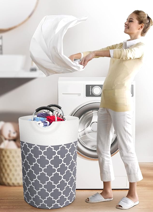 Fabspace Large Laundry Basket Laundry Hamper Bag Washing Bin Clothes Bag Collapsible Tall with Handles Waterproof Travel Bathroom College Essentials Storage for College Dorm, Family (Grey) 75L | Freestanding Laundry Hamper, Waterproof Dirty Clothes Sto...
