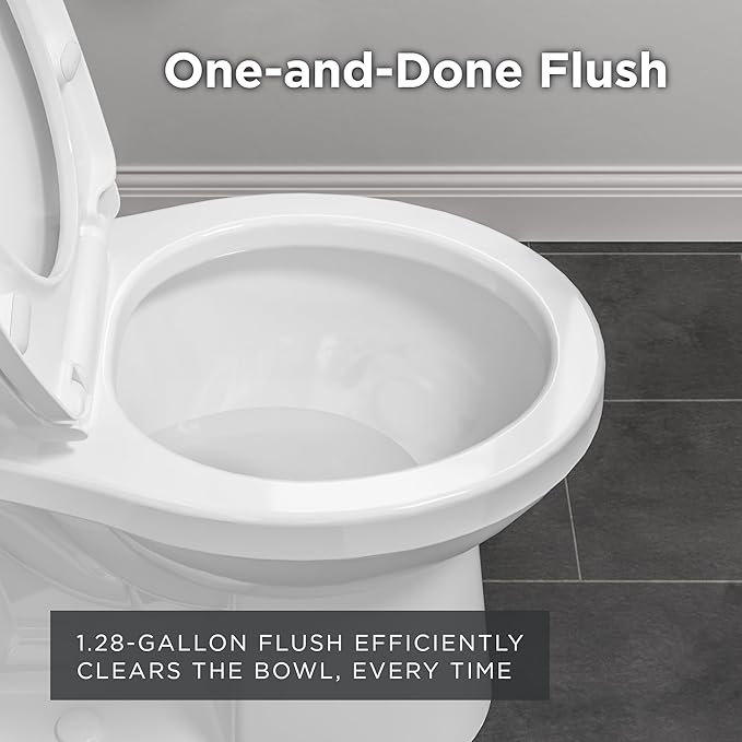 Gerber Maxwell Crest Two-Piece Toilet Round with 12-in Rough-in, ADA-Compliant Chair Height, High Efficiency 1.28 GPF, Soft-Close Seat and Install Kit with Wax Ring Included, White, GRS48320