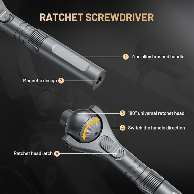 40 in 1 magnetic ratchet screwdriver set with Detachable Handle, 180° Ratchet Head, 45-Tooth Mechanism, Magnetic Tool Kit with Case for Computer, Electronics Repair, Ideal for Home, DIY