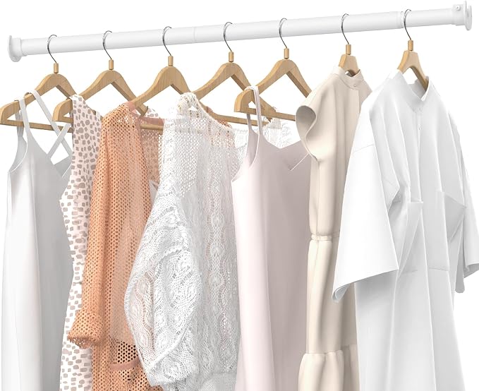 Supforce Closet Rods for Hanging Clothes, 17 to 28 Inches Stepless Adjustable Metal Closet Rod, 1.3 Inches Heavy Duty Clothes Hanging Rod for Closet Wardrobes Laundry RV, White