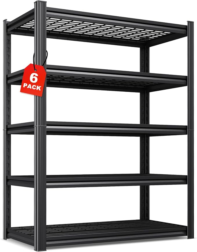 Set of 6-71"H Garage Shelving-3000LBS 5 Tier Storage Shelves,Adjustable Heavy Duty Metal Shelving Unit and Storage Large Wire Rack,Utility Steel Shelf For Shop Warehouse Industrial Pantry 71"x35"x16"