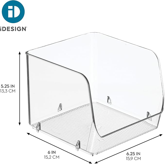 iDesign Stackable Open-Front Storage Bins, Set of 6, Clear | Kitchen and Pantry Organization