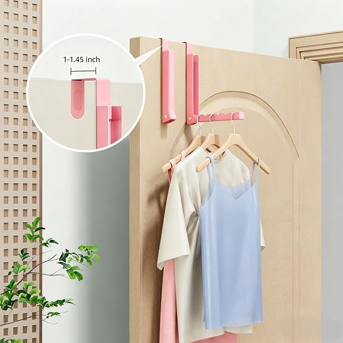 2 Pack Pink Over The Door Hooks, Cute Over The Door Hanger, Folding Over The Door Drying Rack for Laundry,Foldable Over The Door Clothes Hanger,Small Clothes Drying Rack for Dorm Portable
