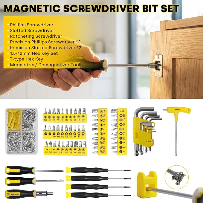 Enventor Tool Set with Molded Storage Case, 220 Pieces | 24-tooth Ratchet, Metric Sockets, Extension Bar and Adapter, for Home Repairs, DIY Projects and Auto Maintenance