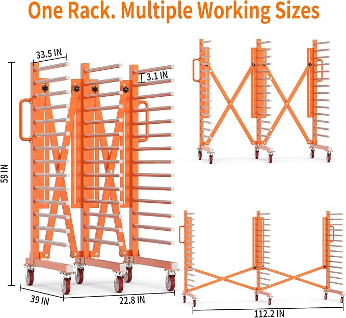 Paint Drying Rack for Cabinet Doors, 15 Tier- Heavy Duty Rolling Paint Rack | Expandable Woodworking Drying Rack for Trim & Panels, Reinforced 2.0mm Steel Frame with 5" Casters