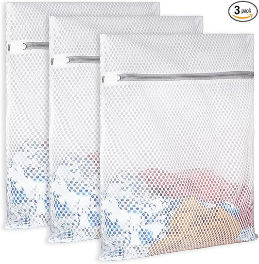 SUERIV Extra Large Honeycomb Mesh Laundry Bag125gsm Net Fabric Durable and Reusable Delicate Wash Bag,Travel Organization Bag for Lingerie,Clothes,Jeans,Bath Towel,Sock (3 Large)