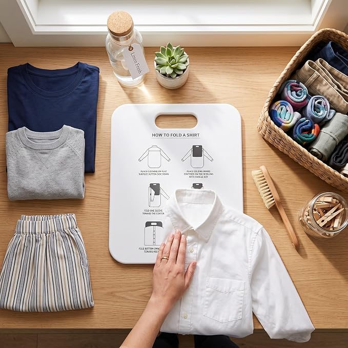 Laundry Folder Garment Organizer, Clothes Folding Board for Shirts Pants Baby Clothes, T Shirts Fast Folder Annular Hole Design Closet Accessory(White)