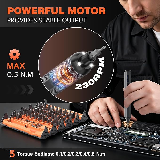 138-IN-1 Electric Screwdriver Set Cordless with 120 Precision Bits | Rechargeable Screw Driver with LED Light Magnetic Storage Home Repair Tool Kit for Electronics, Camera, Watch, PC RC