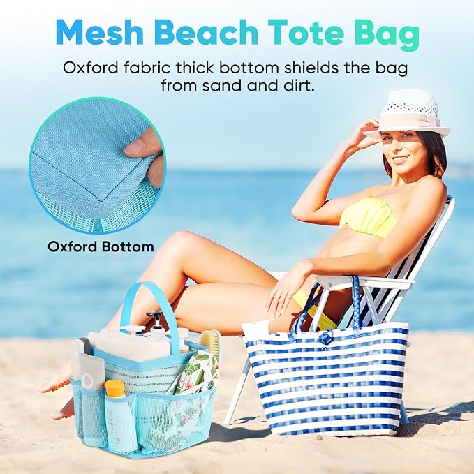 EUDELE 2 Pack Mesh Shower Caddy Portable for College Dorm Room Essentials, Shower Caddy Dorm with 8-Pocket Large Capacity,Shower Bag for Beach,Swimming,Gym All Black+All Ice Blue