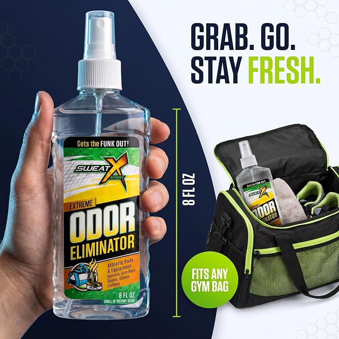 SWEATX Odor Eliminator Spray for Shoes and Clothes, Victory Scent, 8 fl oz | No Wash Multipurpose Deodorizer for Stinky Shoes, Gym Bags and Sports Equipment, Concentrated Non Toxic Formula