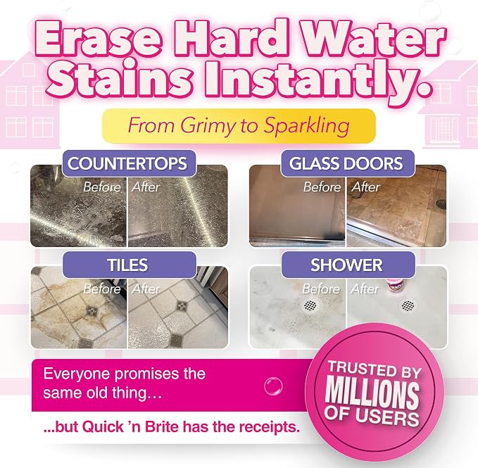 Quick 'n Brite Hard Water Stain Kit - 32oz All Purpose Cleaning Paste, Microfiber Towel, two Melamine Sponges, Scraper Tool