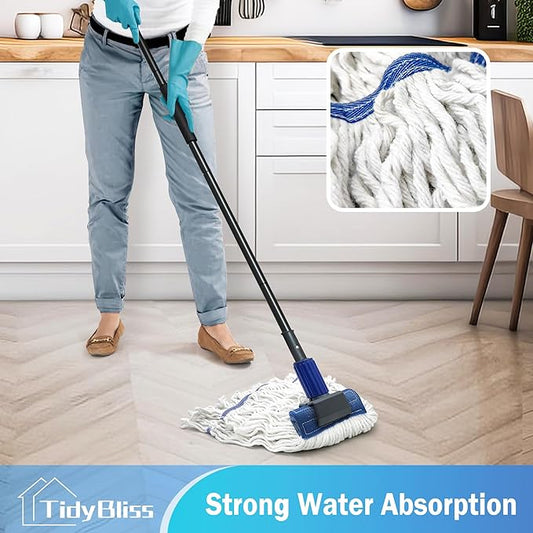 Commercial Mop Heavy Duty, 57.5 inches Long Handle Large Looped-End Industrial String Mop, Professional Dry Wet Cotton Mop for Cleaning Concrete Tile Hardwood Floor Shop Office Garage