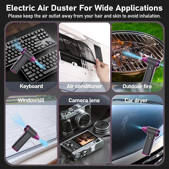 Compressed Air Duster- 130000RPM Rechargeable Electric Air Duster for PC Keyboard, Mini Dust Blower Cordless Air Blower Jet Dryer Turbo Fan Handheld Blower for Car Home Office